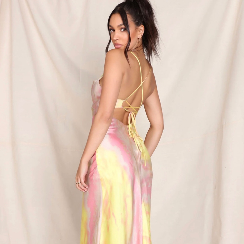 Zuri Satin Tie Dye Midi Dress